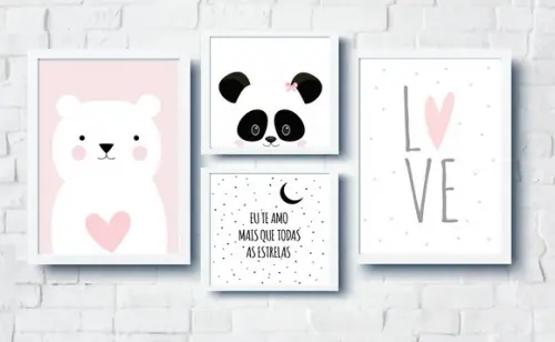 Quadros Infantil Menina Panda Ursinha Love