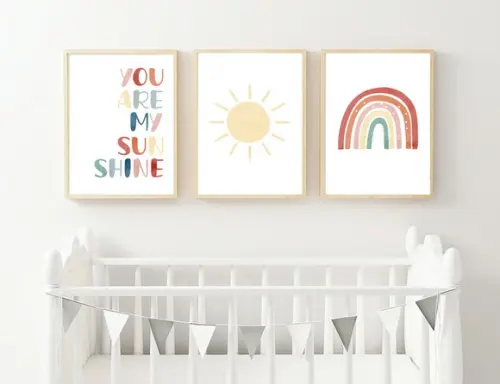 Quadros Infantil Menina Sunshine Arco Íris e Sol A4