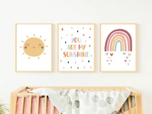 Quadros Infantil Menina Sunshine Arco Íris e Sol A4