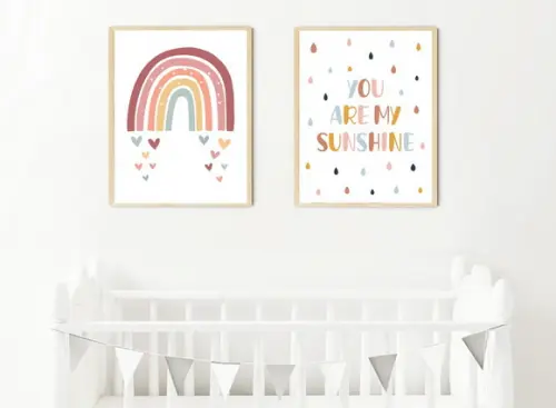 Quadros Infantil Menina You Are My Sunshine e Arco Íris A4