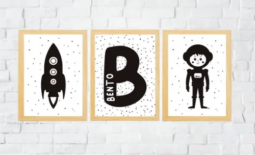 Quadros Infantil Menino Astronauta E Foguete Escandi A4