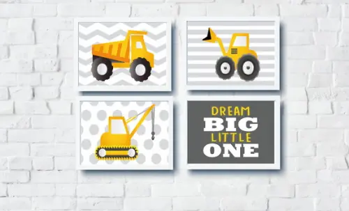 Quadros Infantil Menino Caminhão Trator Dream Big A4
