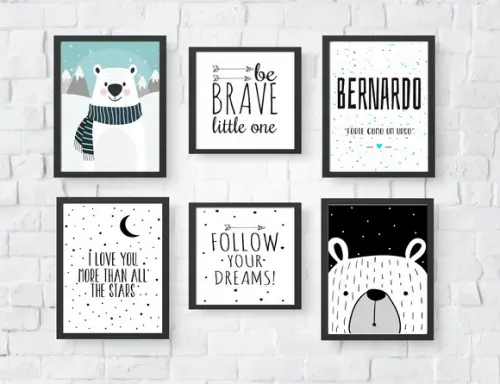 Quadros Infantil Menino Nome Ursos Follow e Be Brave