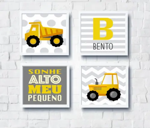 Quadros Infantil Menino Caminhão Trator Nome Personalizado