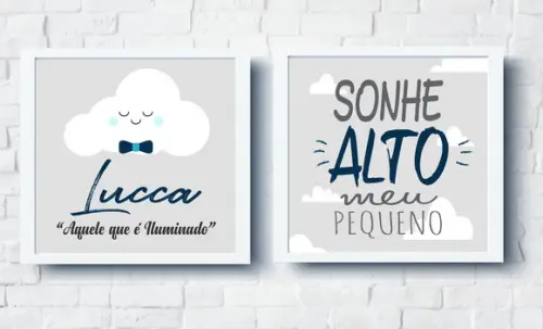 Quadros Infantil Menino Nuvem Nome e Sonhe Alto