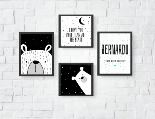 Quadros Infantil Menino Nome Ursos e I Love You