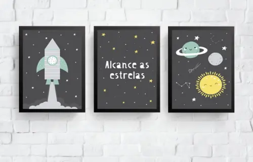 Quadros Infantil Menino Foguete Espaço e Planetas A4