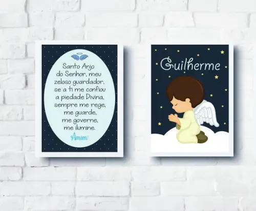Quadros Infantil Menino Oracão e Anjo da Guarda
