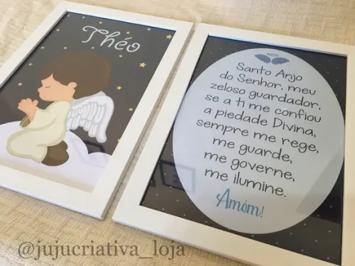 Quadros Infantil Menino Oracão e Anjo da Guarda