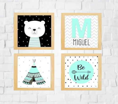 Quadros Infantil Menino Urso Polar Be Wild e Cabana