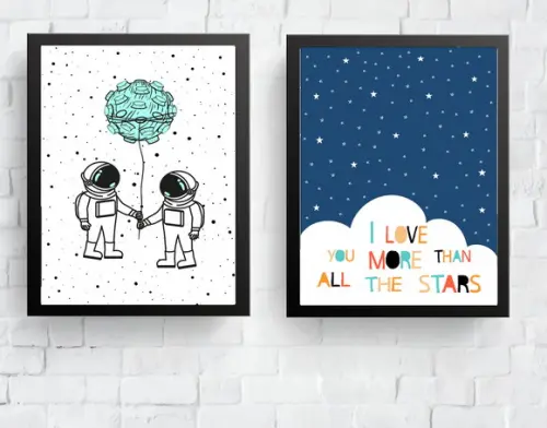 Quadros Infantil Meninos Astronautas e I Love You More