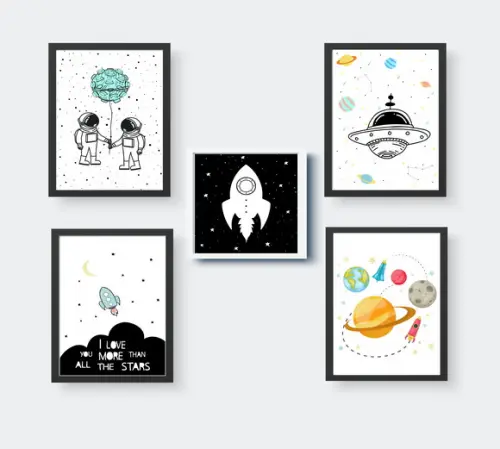 Quadros Infantil Meninos Astronautas Foguetes e Planetas