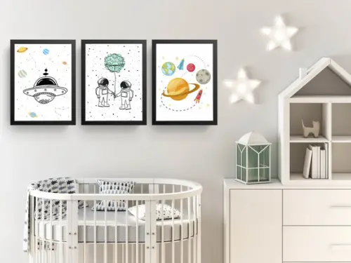 Quadros Infantil Meninos Astronautas Nave e Planetas A3