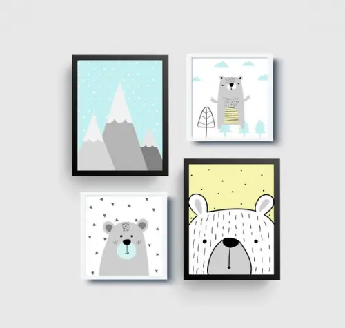 Quadros Infantil Montanhas Escandinavas e Ursos