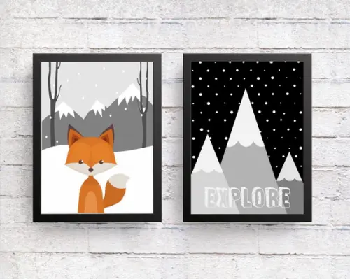 Quadros Infantil Montanhas e Raposa A4