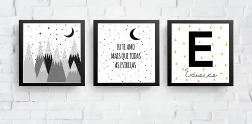 Quadros Infantil Montanhas Lua Eu Te amo e Nome