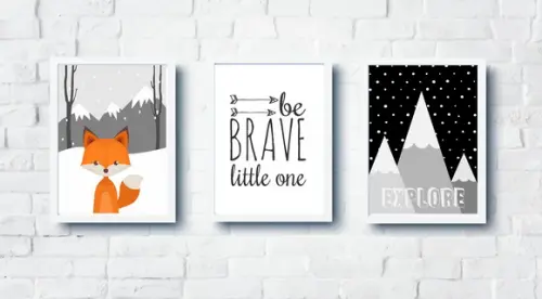 Quadros Infantil Montanhas Raposa Be Brave A4