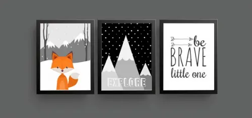 Quadros Infantil Montanhas Raposa Be Brave A4