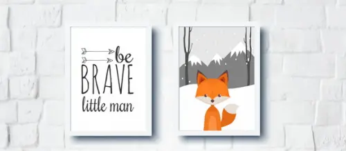 Quadros Infantil Montanhas Raposa Be Brave A4