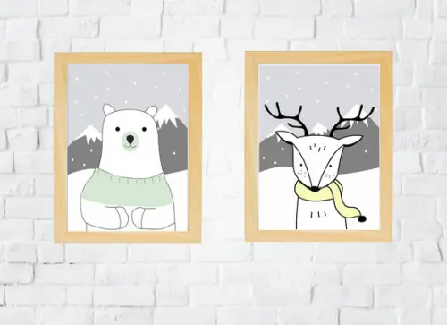 Quadros Infantil Montanhas Urso e Cervo