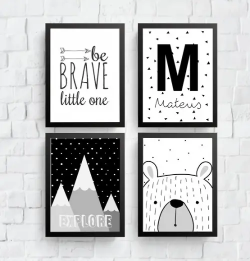Quadros Infantil Montanhas Urso Be Brave Nome