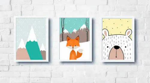 Quadros Infantil Montanhas Urso Raposa