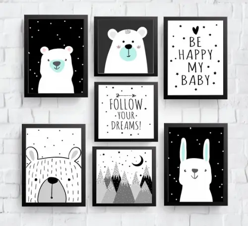 Quadros Infantil Montanhas Ursos Coelho Be Happy