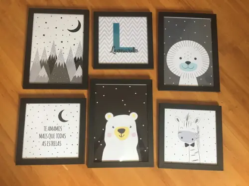 Quadros Infantil Montanhas Ursos Floresta e Zebra