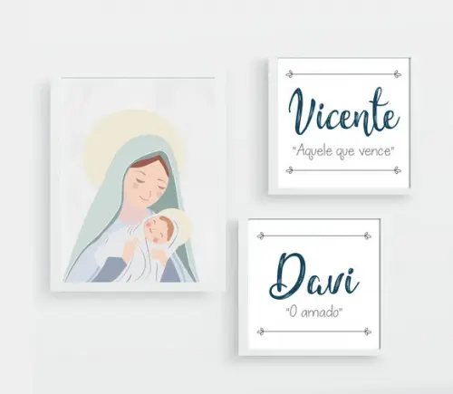 Quadros Infantil Nossa Senhora e Nomes Personalizados Irmãos