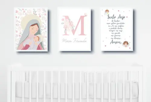 Quadros Infantil Nossa Senhora Floral Nome e Oração A3
