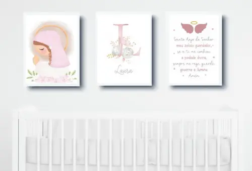 Quadros Infantil Nossa Senhora Nome Floral e Oração Anjo A3