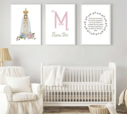 Quadros Infantil Nossa Senhora Nome e Oração do Anjo A3
