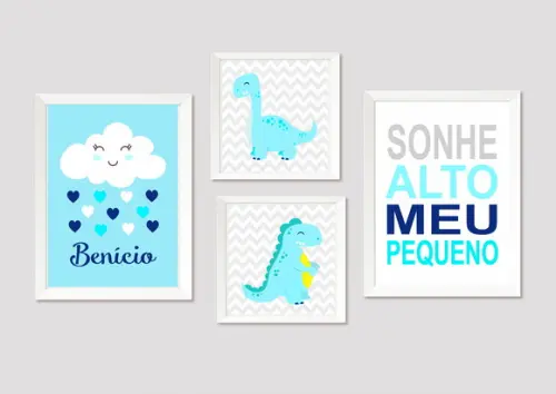 Quadros Infantil Nuvem Dinossauros Sonhe Alto