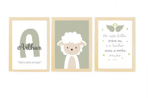 Quadros Infantil Ovelha Versículo e Nome Personalizado A3