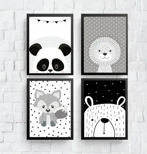 Quadros Infantil Panda Raposa Urso Leão Escandinavos A4