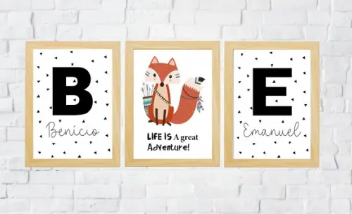 Quadros Infantil Raposa e Nomes Personalizados A4