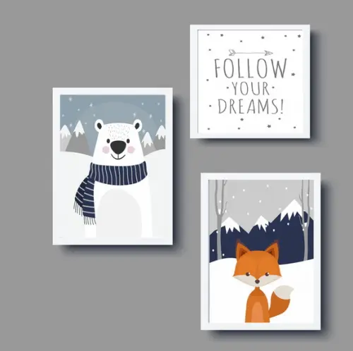 Quadros Infantil Raposa Urso e Follow Your Dreams