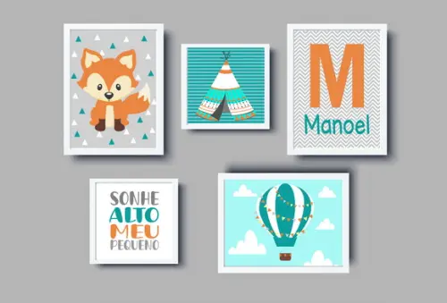 Quadros Infantil Raposa Sonhe Alto Cabana Nome