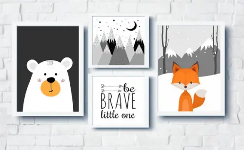 Quadros Infantil Raposa Urso E Montanhas Escandinavas