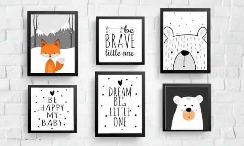 Quadros Infantil Raposa Ursos Be Happy e Dream Big