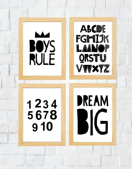Quadros Infantil Roys Rule Alfabeto e Números
