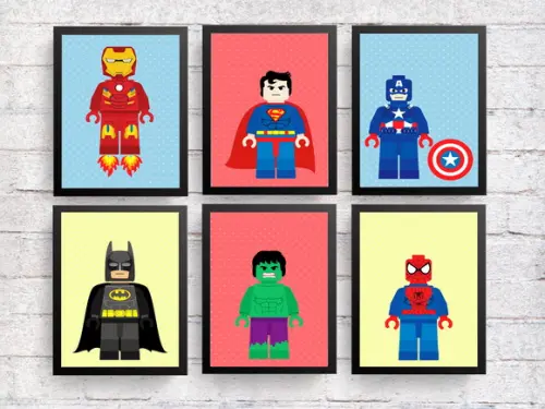 Quadros Infantil Super Heróis Lego A4