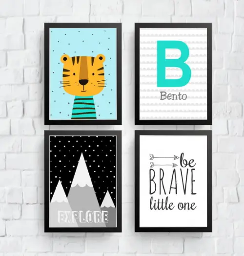 Quadros Infantil Tigre Be Brave Montanhas Nome A4