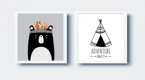 Quadros Infantil Urso Cacique e Tenda Adventure Awaits