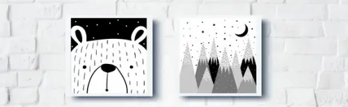 Quadros Infantil Urso e Montanhas Escandinavas