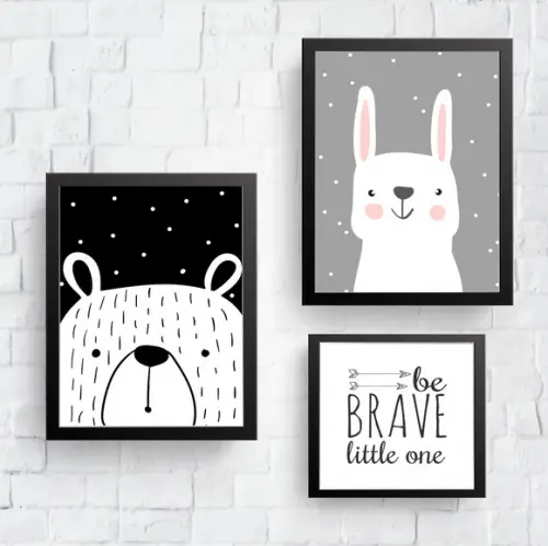 Quadros Infantil Urso Coelho Be Brave