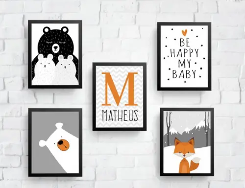 Quadros Infantil Urso Polar Mamãe Ursa e Raposa A4