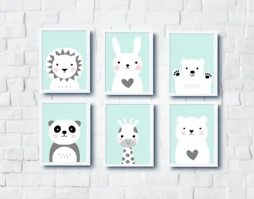 Quadros Infantil Urso Polar Girafa Panda Leão Coelho