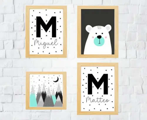Quadros Infantil Urso Polar Montanhas Escandinavas e Nomes