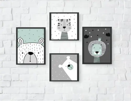 Quadros Infantil Ursos Leão e Tigre